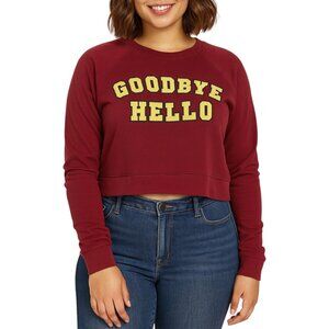 Forever 21 Women’s Maroon “Goodbye Hello” Cropped Sweatshirt | Size Medium
